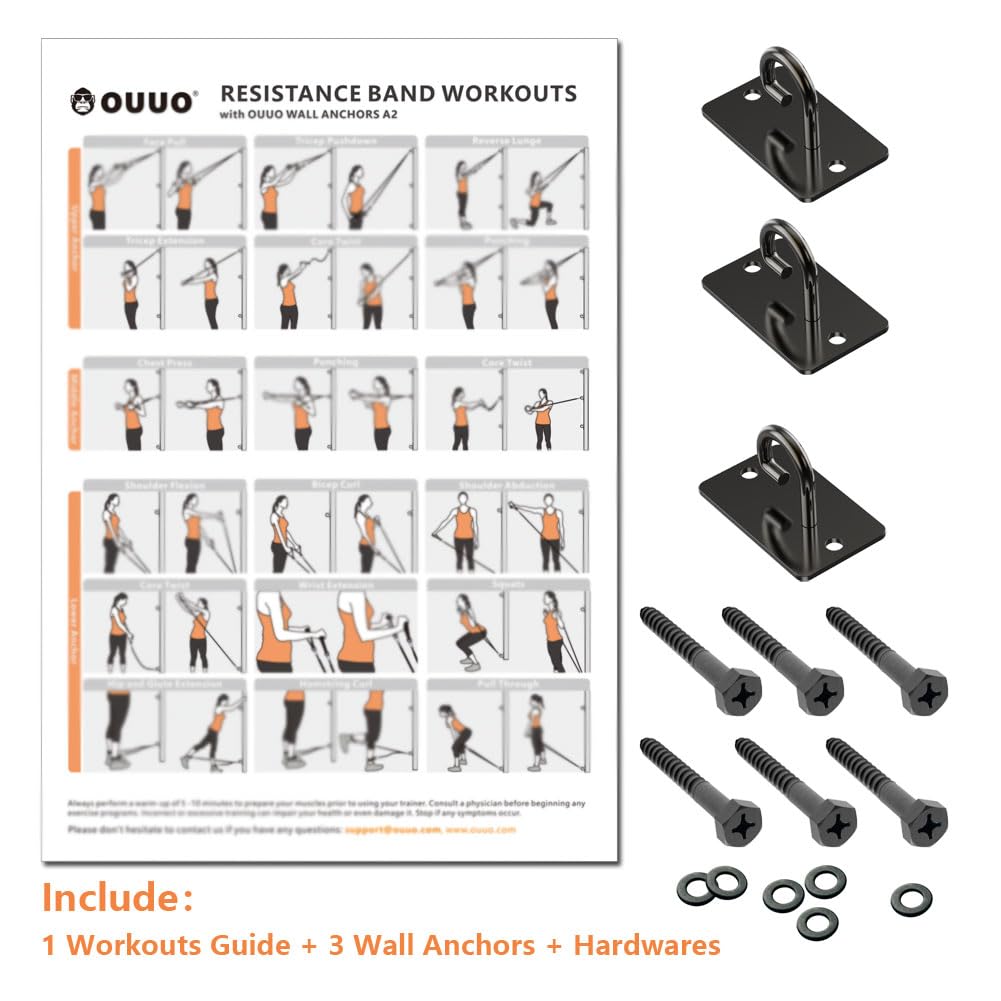 OUUO Wall Mount Workout Anchors for Resistance Bands,Body Weight Straps,Strength Training, Yoga, Home Gym, Physical Therapy Exercise and Closed Loop Bands (Gun-Black)