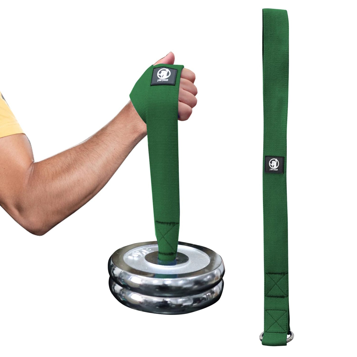 J Bryant Arm Wrestling Training Strap Belt Hand Grip- Ideal for Wrist Forearm and Biceps Workouts Multifunctional Home Gym Fitness Equipment Compatible with 1 inch and 2 inches Barbell Plates (Green)