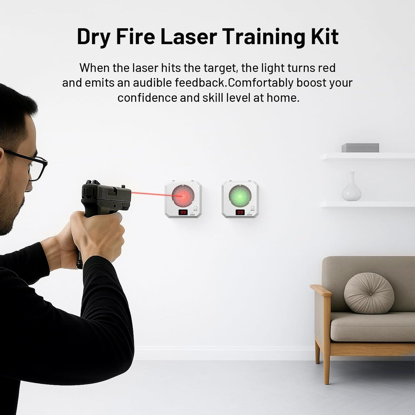 9MM Laser Training Cartridge - Electronic Target System with 5 Difficulty Levels for Effective Dry Fire Practice