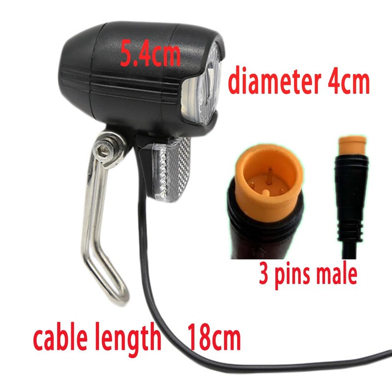 NULKOMMA Ebike Bright Bicycle Headlight for Night Riding 3 Pins Male Connector 12V 24V 36V 48V 60V Waterproof Super Bright Led Front Light for Bicycles Led Headlight for Bike