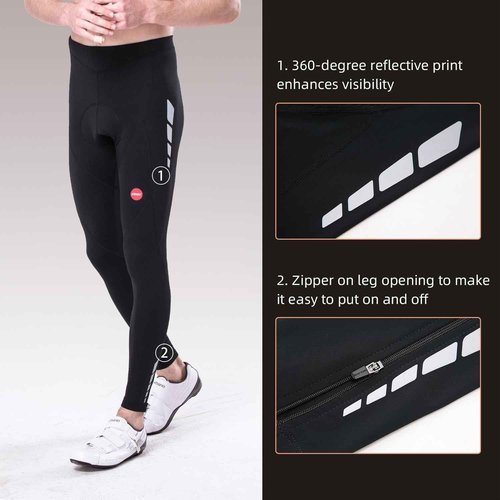 Souke Sports Men's Winter Bike Pants Long 4D Padded Fleece Cycling Tights Thermal Leggings Outdoor Riding Bicycle Black