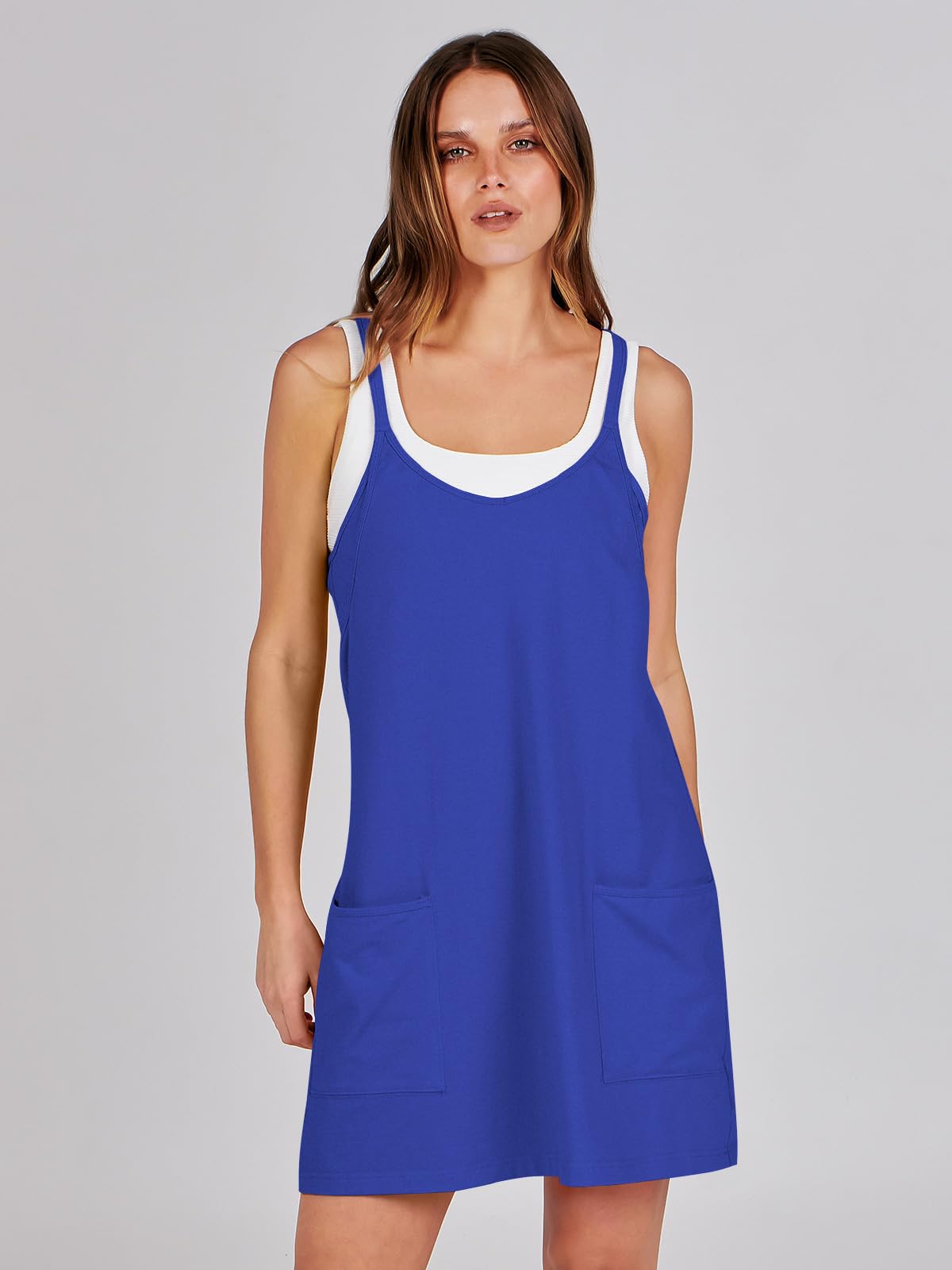 ANRABESS Women Athletic Dress Summer Tennis Workout Active Sports Mini Romper Dress Built in Shorts Travel Vacation Clothes Royal Blue X-Large