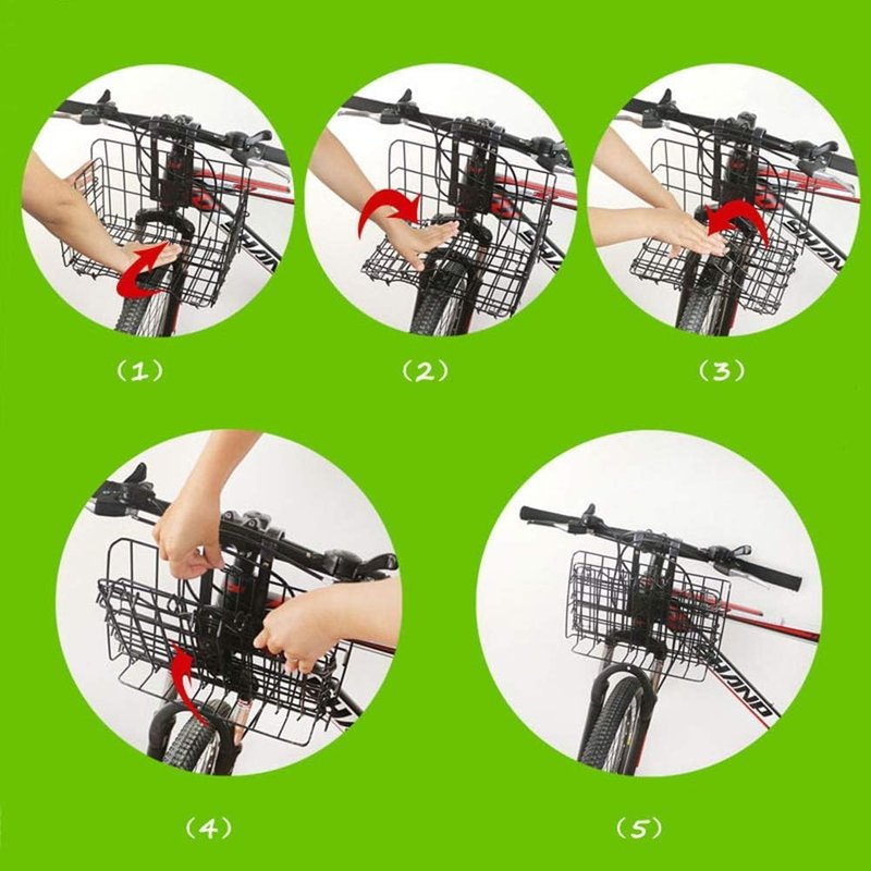 Folding Bike Front Basket, Bicycle Wire Basket with Handles, Easy Installation on Front Handlebar Accessories for Frame Cargo Rack.