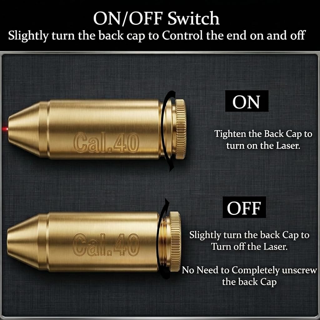 Tactical Red Laser Bore Sight Cal .40 Brass Boresighter Cartridge Red Dot (Will NOT Work with Smith and WES'S)