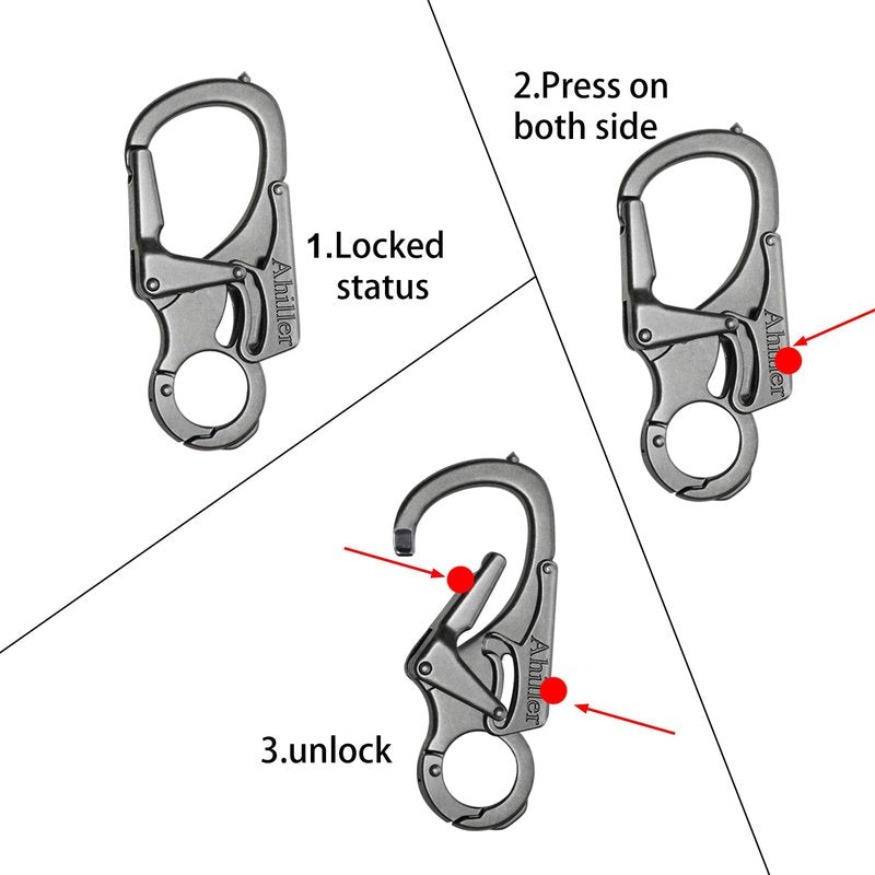 Ahiller 3" Carabiner Keychain Clip, Rugged Alloy Double Lock Design - Tungsten Steel Spike - Multi Tool Caribina, Small Key Ring Clip for Camping Hiking Fishing Outdoor Survival [Gunmetal-1P]