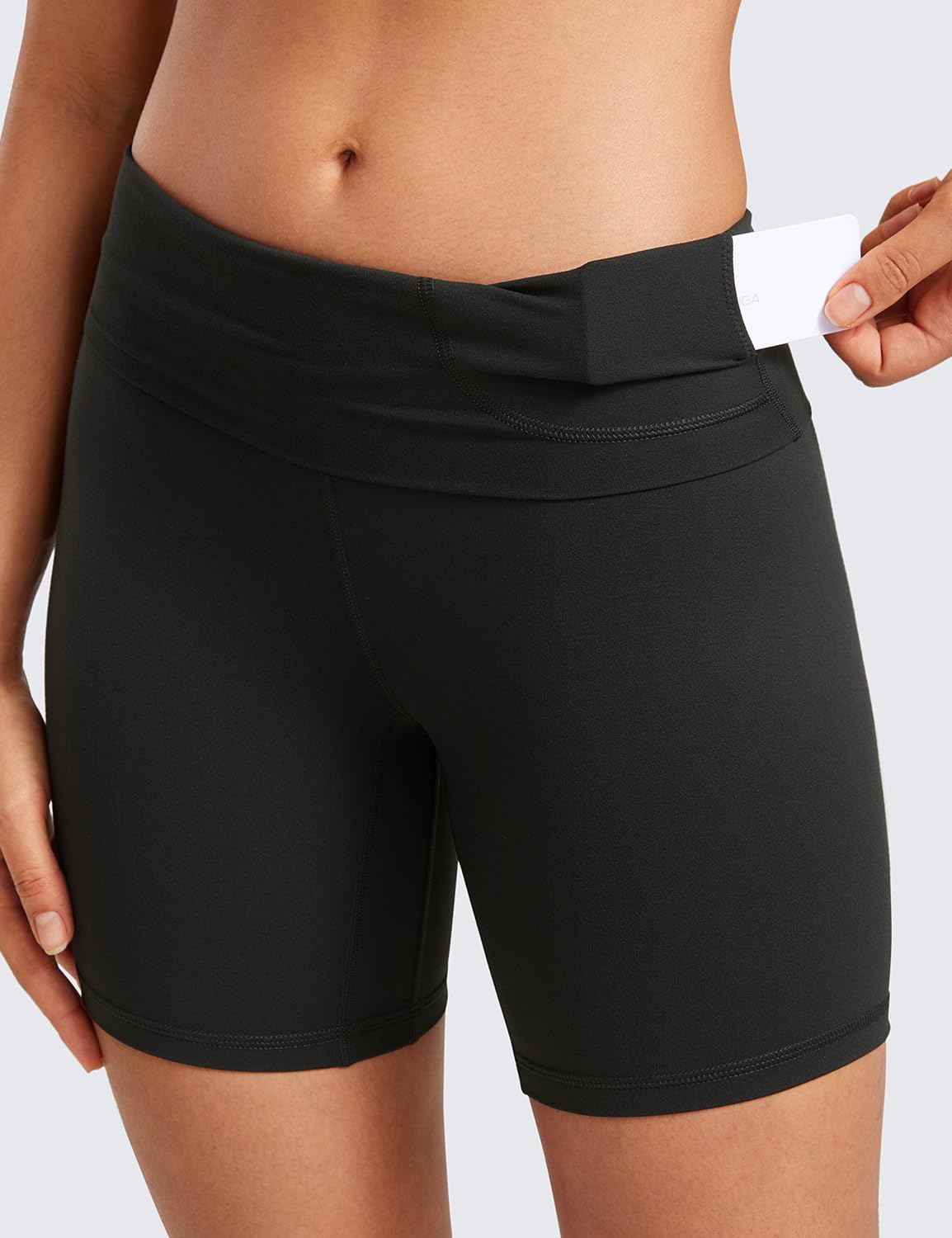 CRZ YOGA Butterluxe Super High Waist Biker Shorts 6"- Yoga Workout Womens Buttery Soft Over Belly Black Medium