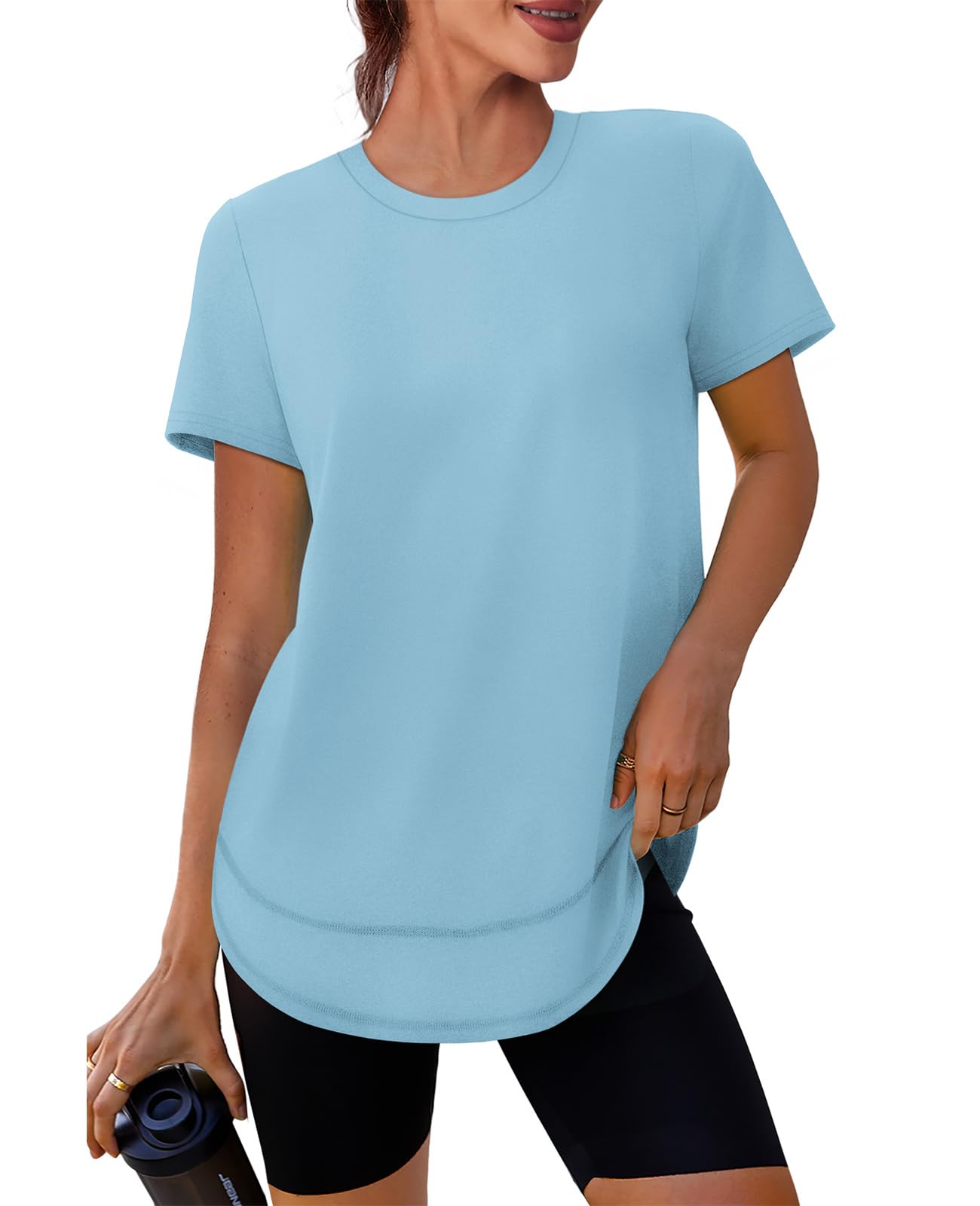 Workout Tops for Women Spring Summer Short Sleeve Golf Outfits Gym Essentials Activewear Running Shirts Blue S
