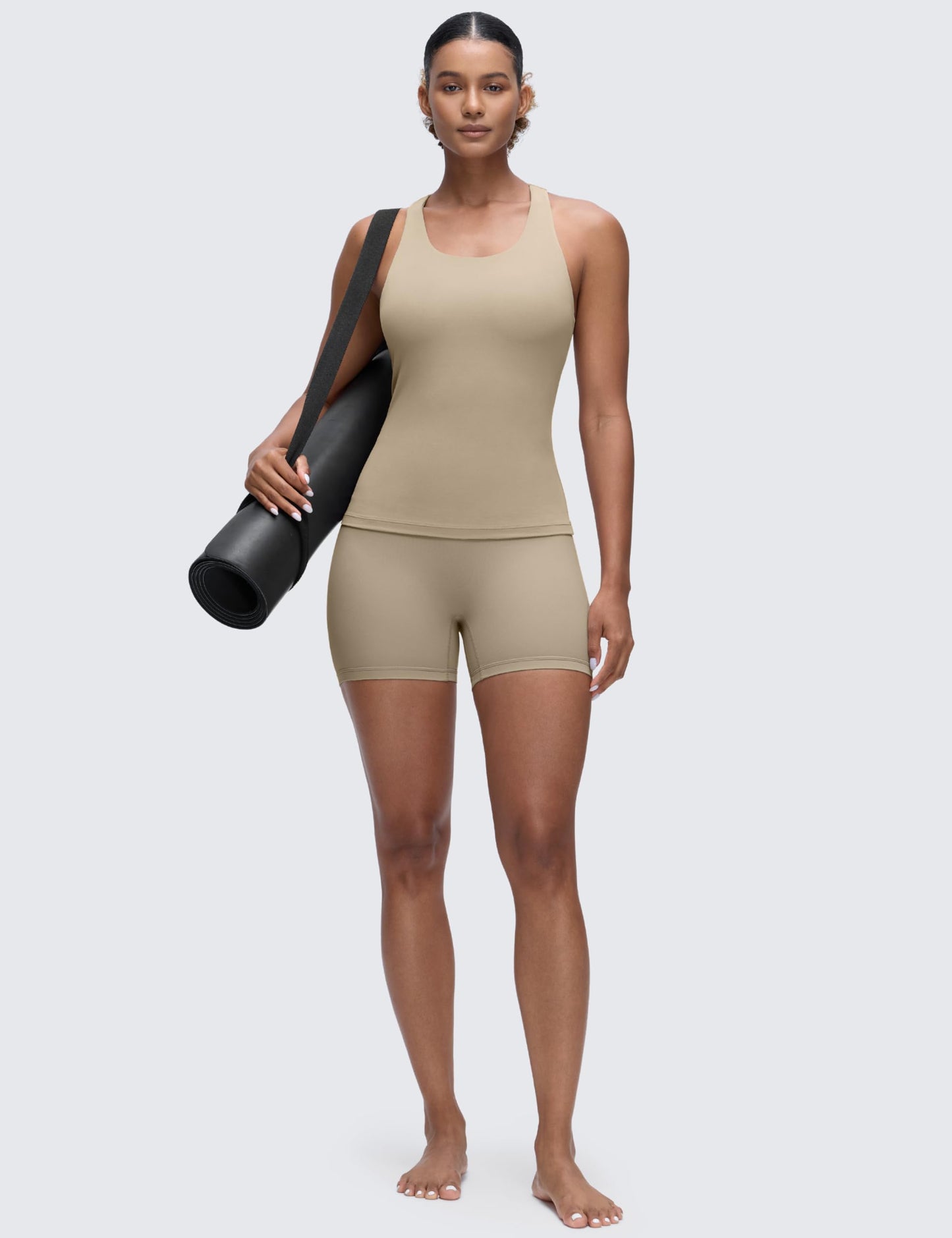 CRZ YOGA Butterluxe Workout Racerback Tank Tops for Women - Padded Athletic Spandex Yoga Shirts with Built in Bra Oak X-Large