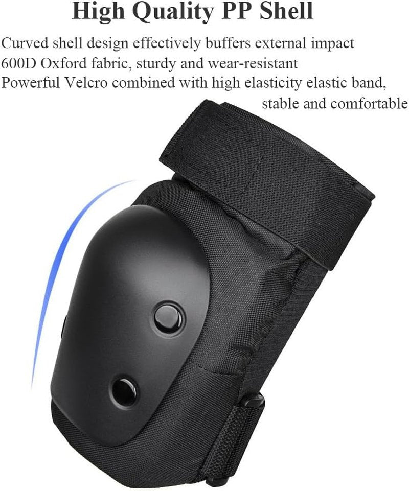 Knee Pads & Elbow Pads | 6-in-1 Protective Gear Set for Skateboarding, Biking & Roller Skating - Black