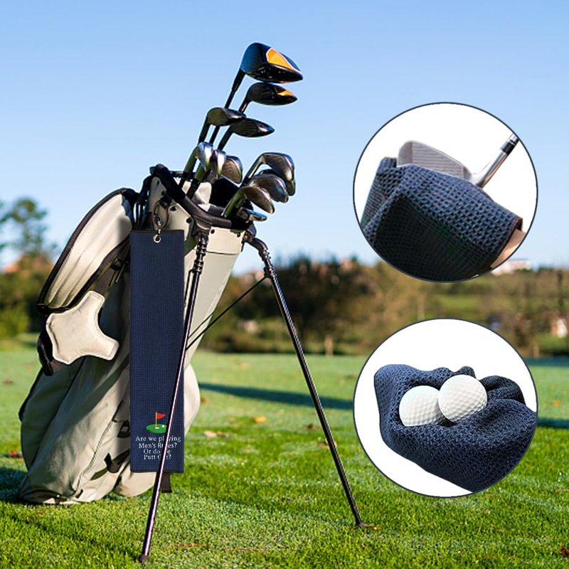 WUUCKOO Are We Playing? Men's Embroidered Navy Putt Out Towel - Funny Golf Towel with Clip for Ladies, Retirement or Birthday Gift