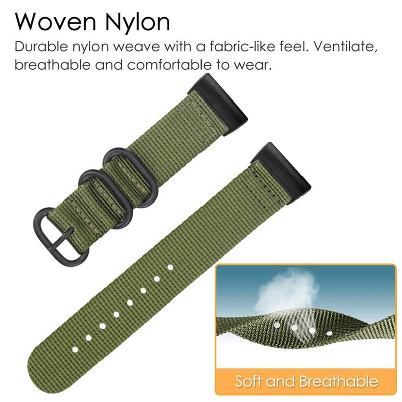 YOOSIDE Nylon Band for Fitbit Charge 4/Charge 3, NOTA Woven Strap with Stainless Steel Ring (Green)