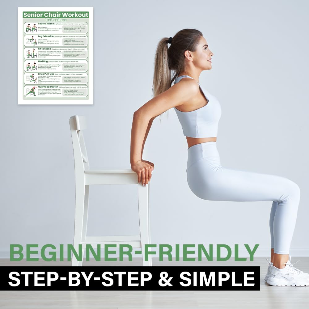 Auroscent Senior Exercise Chair Workout Poster, 30-Day Stretching and Gentle Seated Exercise Chart