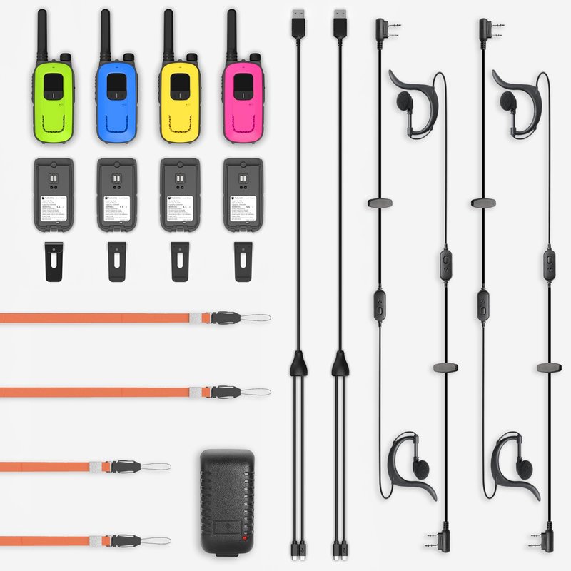 Radioddity FS-T3 Walkie Talkies for Adults Kids Long Range 4 Pack Rechargeable Walky Talky FRS Two Way Radio, 22 Channels License Free USB Charging with Flashlight Boys Girls Gift for Camping Hiking