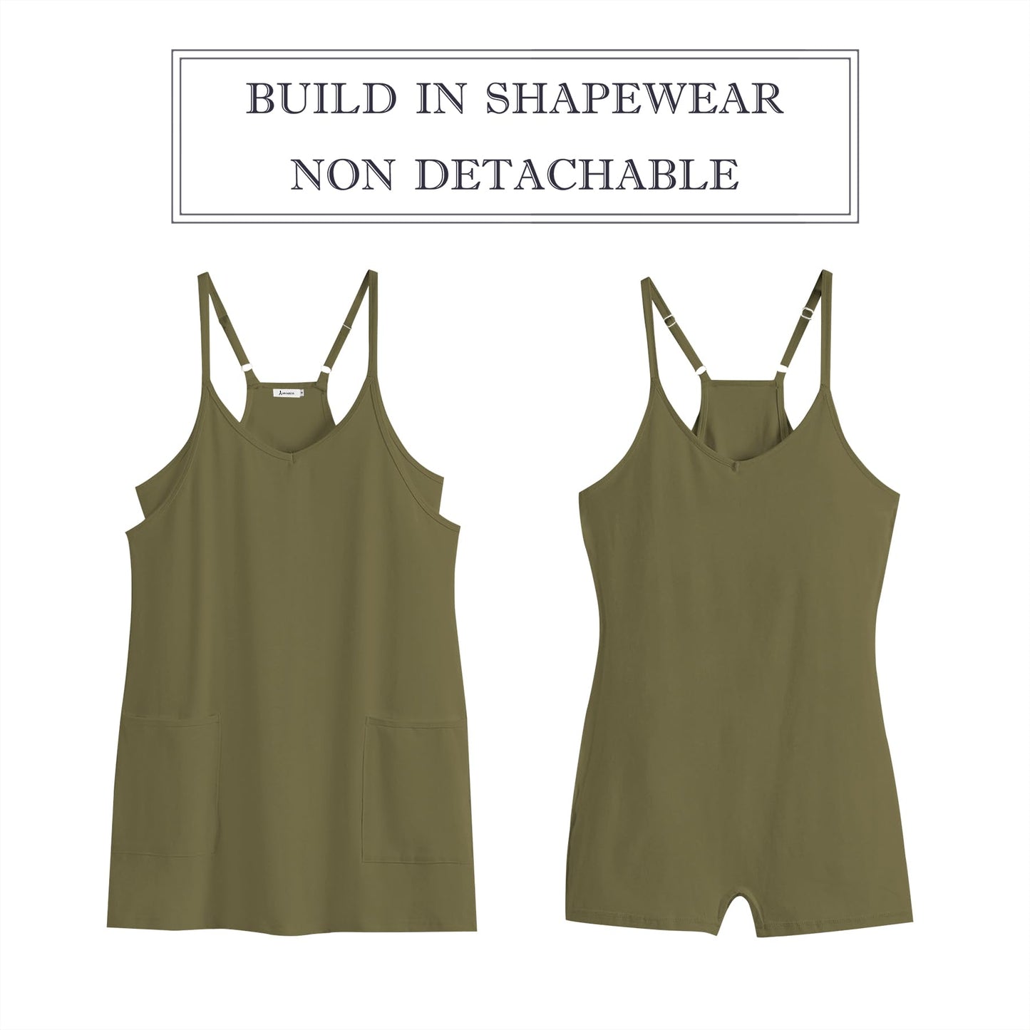 ANRABESS Women Athletic Dress Summer Tennis Workout Active Sports Mini Romper Dress Built in Shorts Travel Vacation Clothes Army Green X-Large