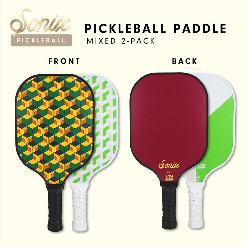 Sonix | Pickleball Paddles Set of 2 | USAPA Approved | Fiberglass Surface, Honeycomb Core | Mixed 2-Pack Paddles | Pastel Geo, Trad Geo