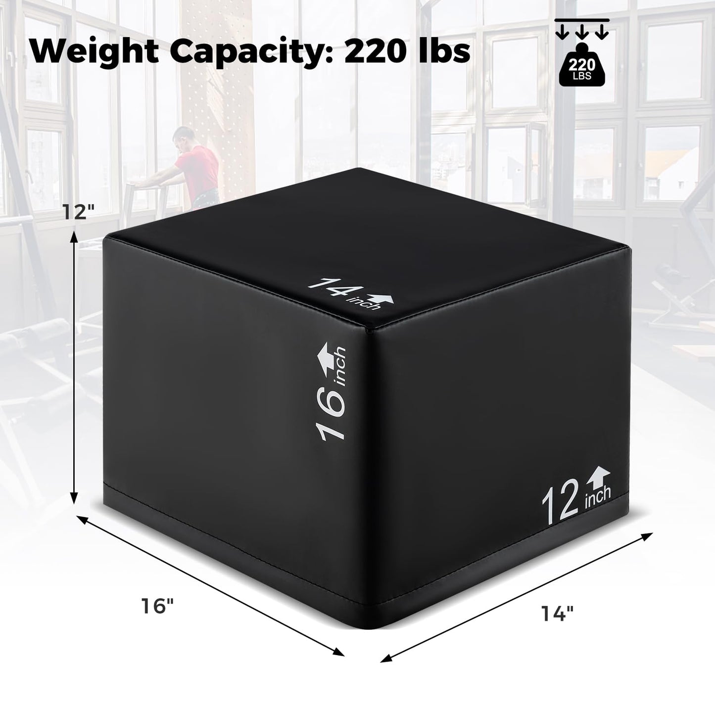 GYMAX Plyometric Jump Box, 3 in 1 Plyo Jumping Training Box with Non-Slip & Easy-to-Clean PU Cover, Heavy Foam Exercise Trainer for Home Gym, Multiple Options (16 x 14 x 12 inch)