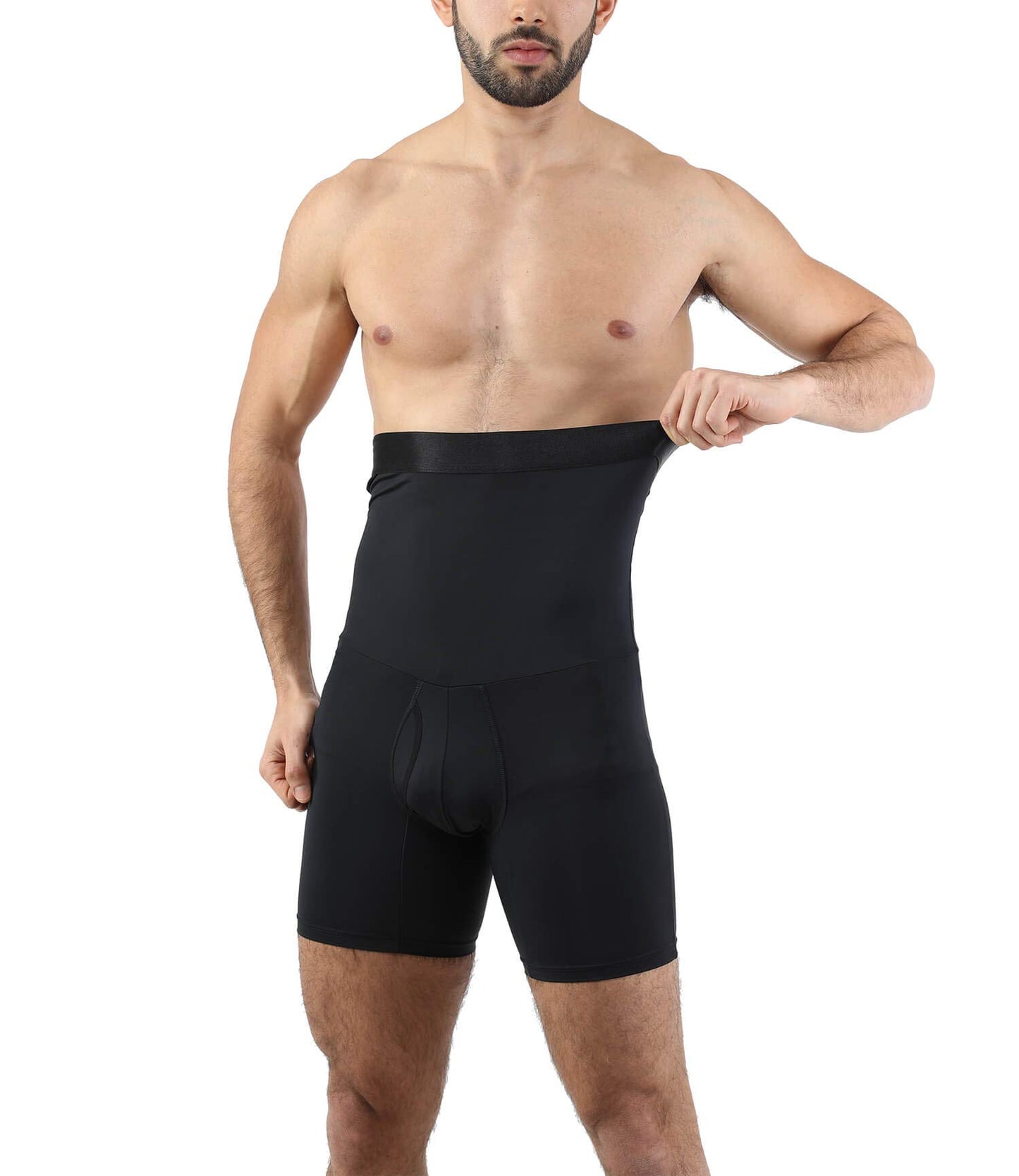 Kewlioo Men's Girdle Compression Shorts with Instant Slimming Effect & Breathable Fabric - High Waist Body Shaper Running Workout Fitness Compression Shorts Underwear Boxer Briefs - (Black, Large)