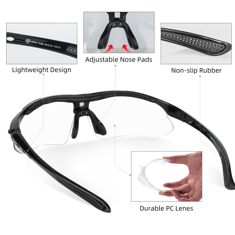 ROCKBROS Pickleball Photochromic Glasses Cycling Glasses with Removable Elasctic & Temple Band Sunglasses Fit for Men Women