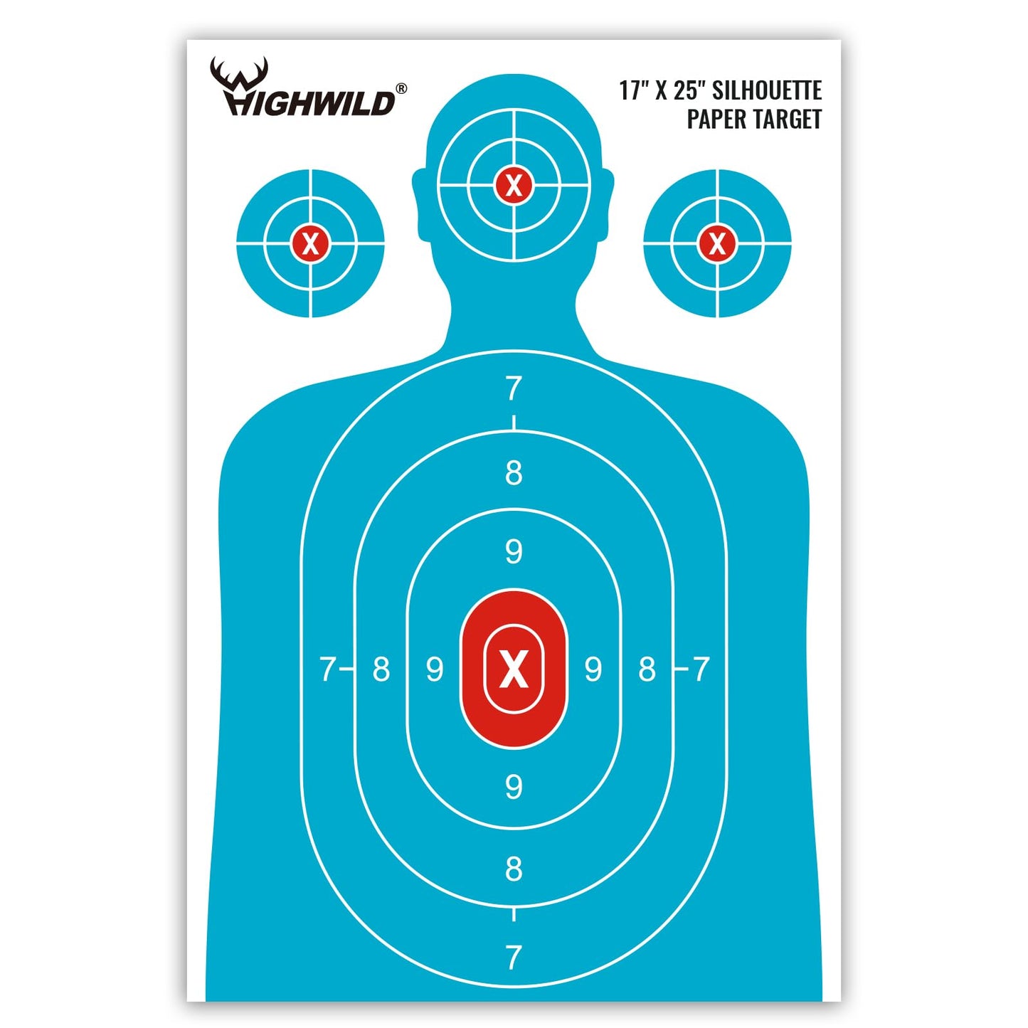 Highwild Shooting Range Silhouette Paper Target - 17X25 Inches (25 Pack, White & Light Blue)