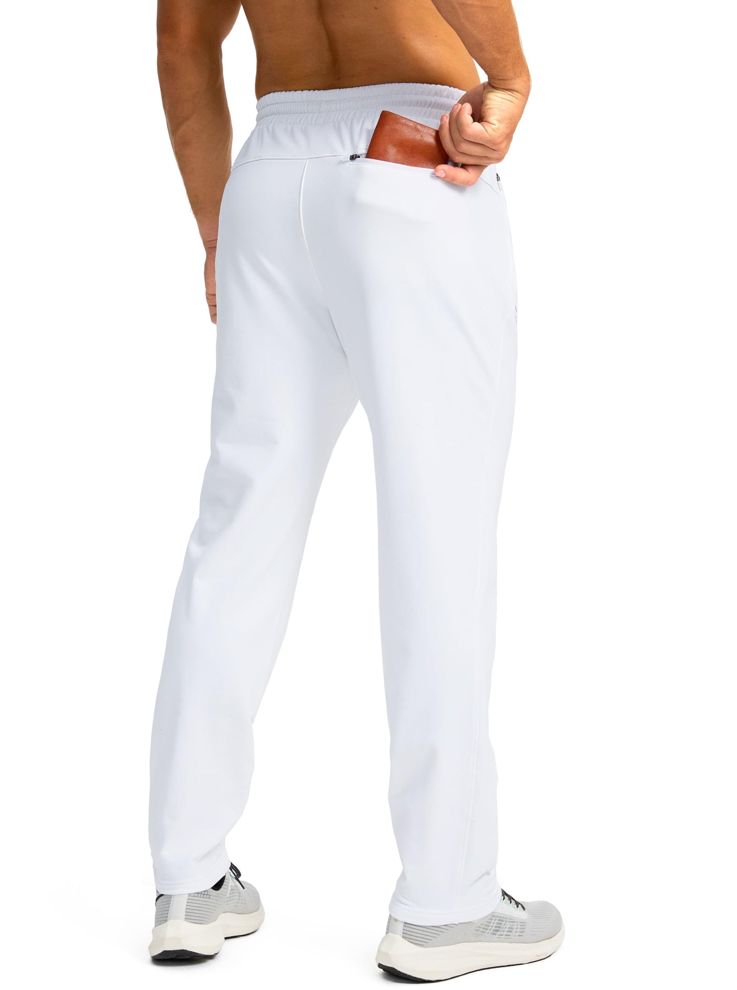 G Gradual Men's Fleece Lined Winter Pants with 3 Zipper Pockets Warm Athletic Joggers Workout Running Sweatpants for Men(White,L)