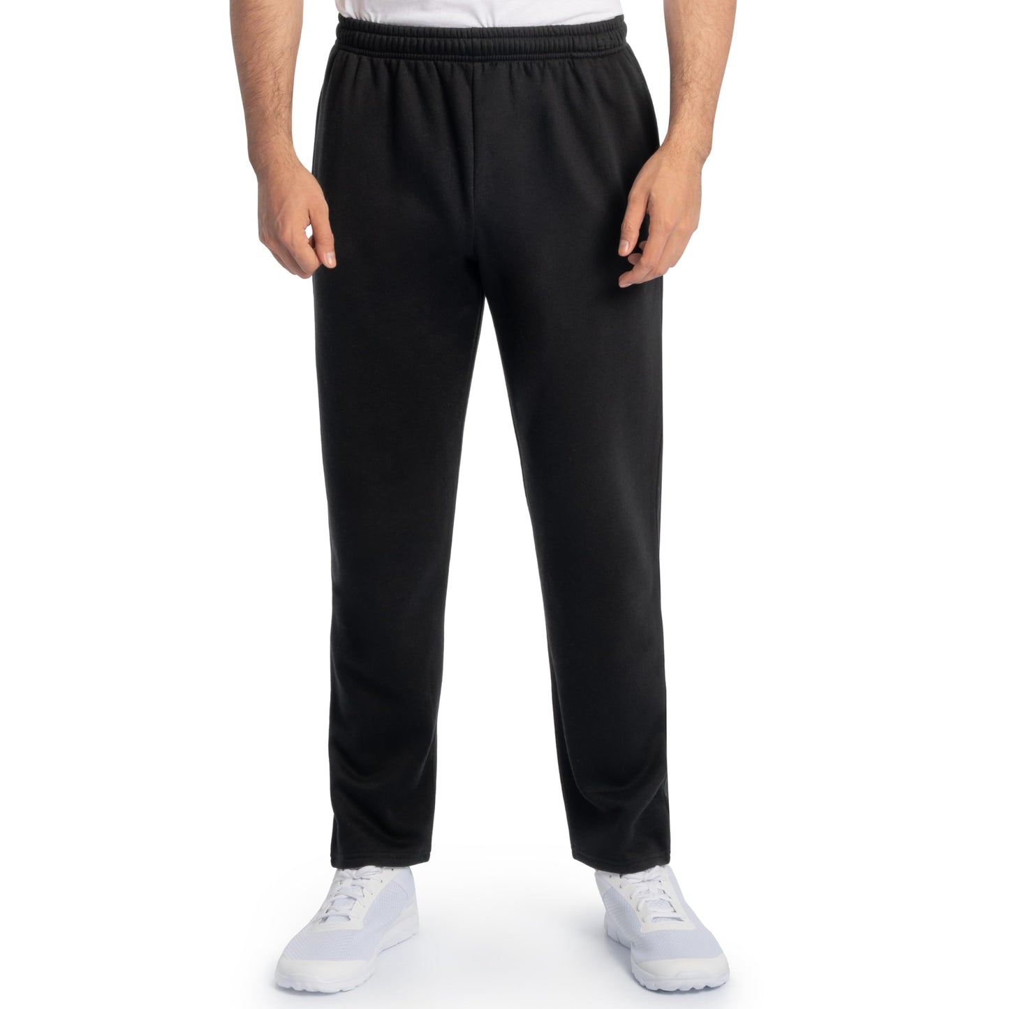 Fruit of The Loom Men's Eversoft Fleece Open Bottom Sweatpants with Pockets, Relaxed Fit, Moisture Wicking, Breathable, Black, Large