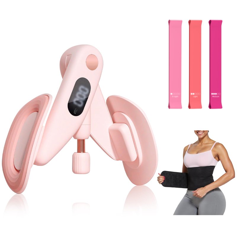 Mexlyca Thigh Trainer, Pelvic Floor Muscle Trainer Adjustable Resistance Inner Thigh Exerciser, Upgraded 360° LED, Kegel Trainer for Postpartum Rehabilitation 20LB Resistance Band