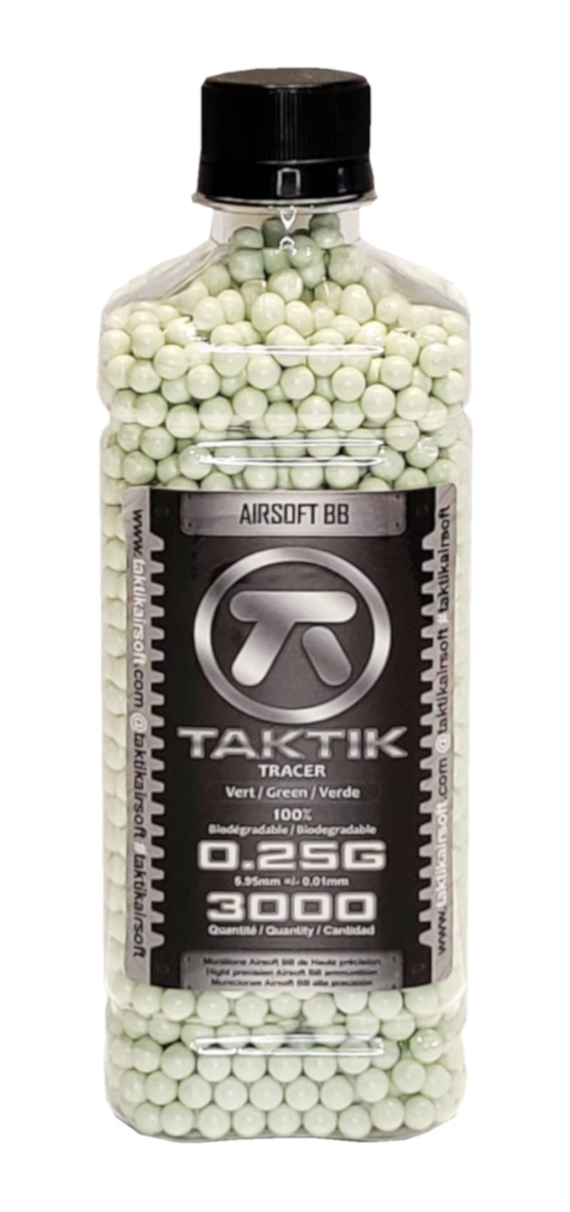 Taktik 0.25g Bio Green Tracer Airsoft BBS bb 6mm Bio - Precision Grade Highly Polished, Glow-in-The-Dark 3000 Rounds Bottle Perfect Line to Target