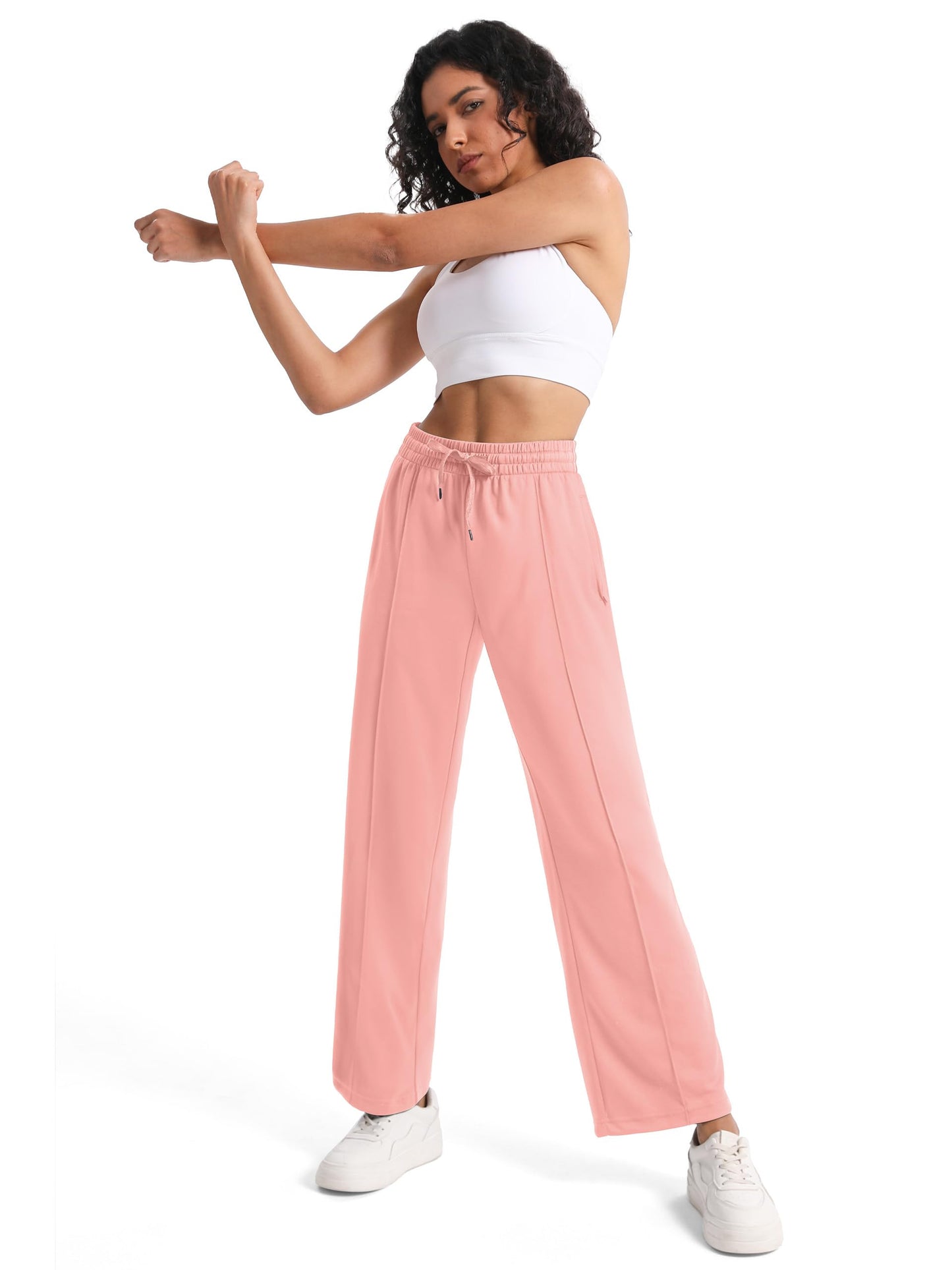 Tapata Women's 30" Inseam Track Pants Elastic Waistband Y2K with Zipper Pockets Dance Studio Sweatpants, Pink, XL