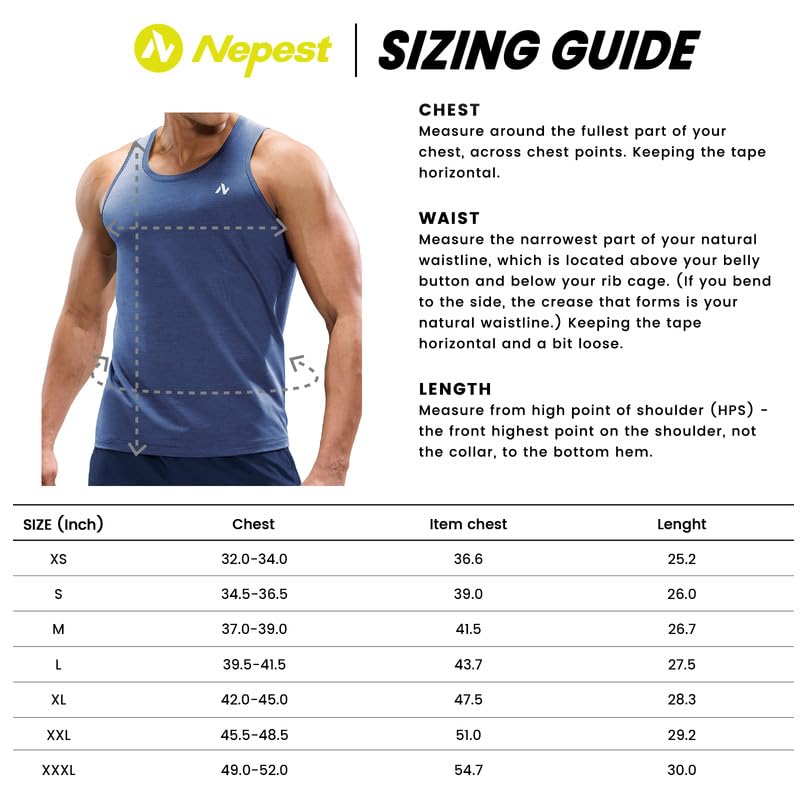 Nepest Men's Quick Dry Workout Tank Top Gym Muscle Tee Fitness Bodybuilding Sleeveless T Shirt Heather Space Blue XXL