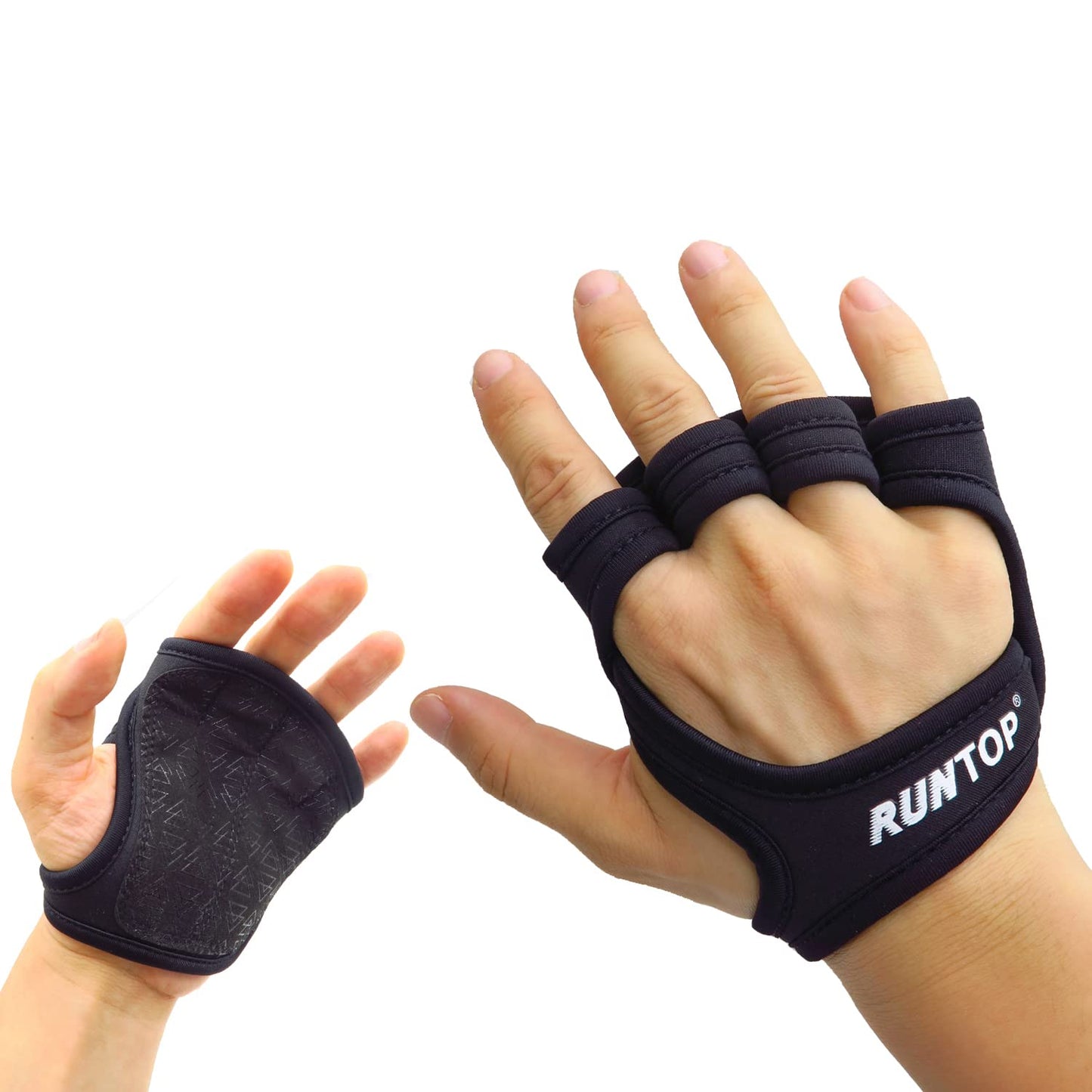 RUNTOP Workout Gloves Fitness Cross Training WODS Gym Yoga Exercise Grip Pads Weight Lifting Powerlifting Anti-Slip Barehand Strong Grips Palm Protect Men Women (Black, XL)