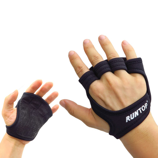 RUNTOP Workout Gloves Fitness Cross Training WODS Gym Yoga Exercise Grip Pads Weight Lifting Powerlifting Anti-Slip Barehand Strong Grips Palm Protect Men Women (Black, XL)