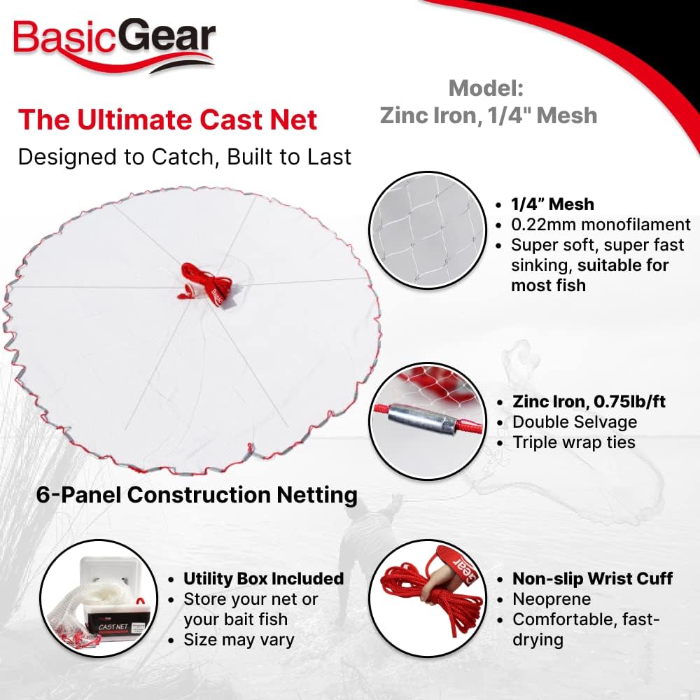 Cast Net for Bait Fishing - 3ft to 12ft Radius, 3/8 or 1/4 Inch Mesh | Professional Grade for Freshwater & Saltwater