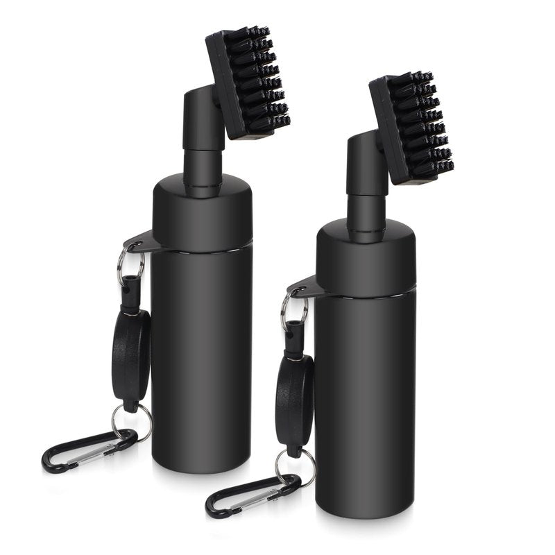 BIVASMWATH Golf Club Brush Cleaner with Water Bottle 7.5 Inches Holds 4 Ounces of Water - 2 Pack Pro Golf Club Cleaner Brush with Heavy Duty Retractable Clip - Golf Accessories (Black)