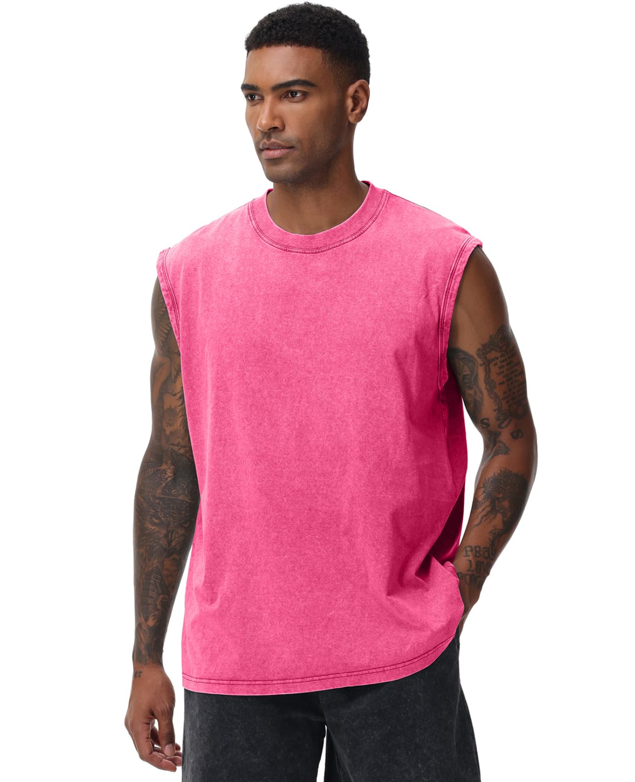 3 Pack Mens Workout Tank Tops Sleeveless Tee Shirts Men Muscle Shirt Gym Acid Wash T Shirts Running Beach Loose Fit Tee(PKGYBK,XL)