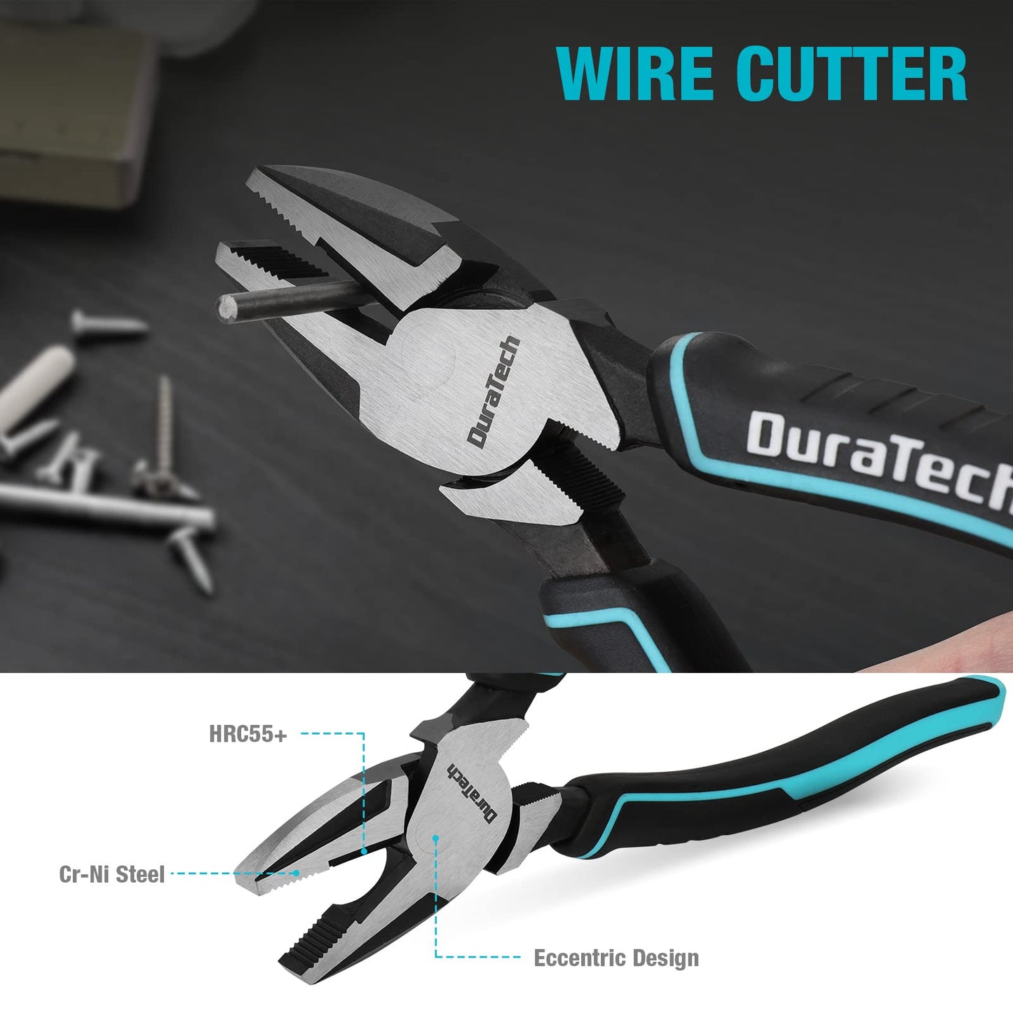 DURATECH 5-Piece Cr-Ni Pliers Set, 6" Long Nose, Slip Joint, Diagonal Cutting, 8" Linesman, Groove Joint Pliers, Easy Storage Oxford Rolling Pouch