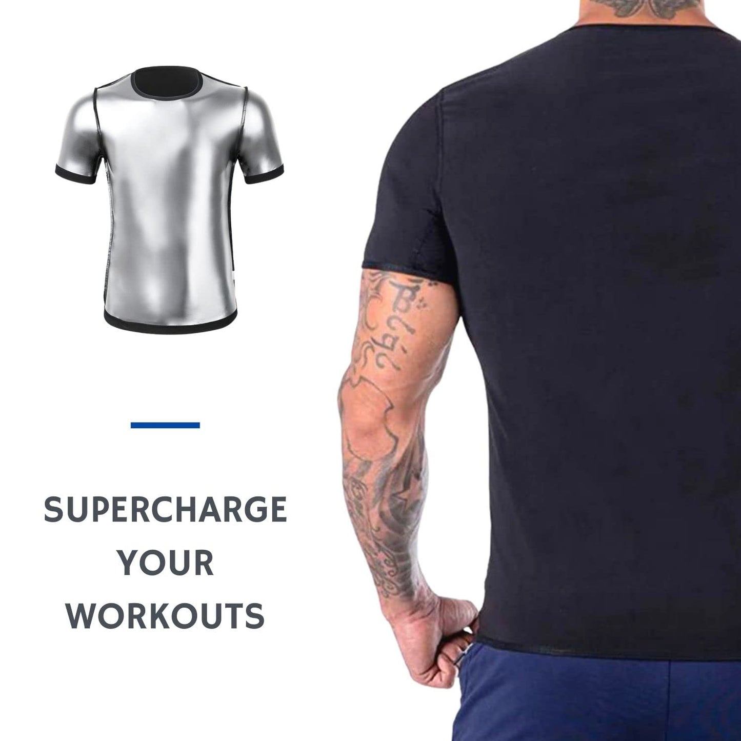 NANOHERTZ Sauna Sweat Suit Weight Loss Shapewear Top Shirt Waist Vest Trainer Workout Body Shaper Sweatsuit Exercise Fitness Gym Short Sleeves Men Guys