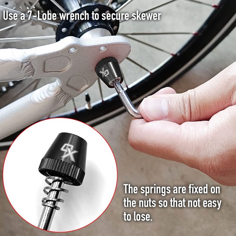 ONIPAX Anti-Theft Bicycle Locking Skewer Set with 7-Lobe Security Key, Universal Wheel Hub Skewers for Mountain and Road Bikes, Enhanced Fixed-Spring System for Easy Maintenance