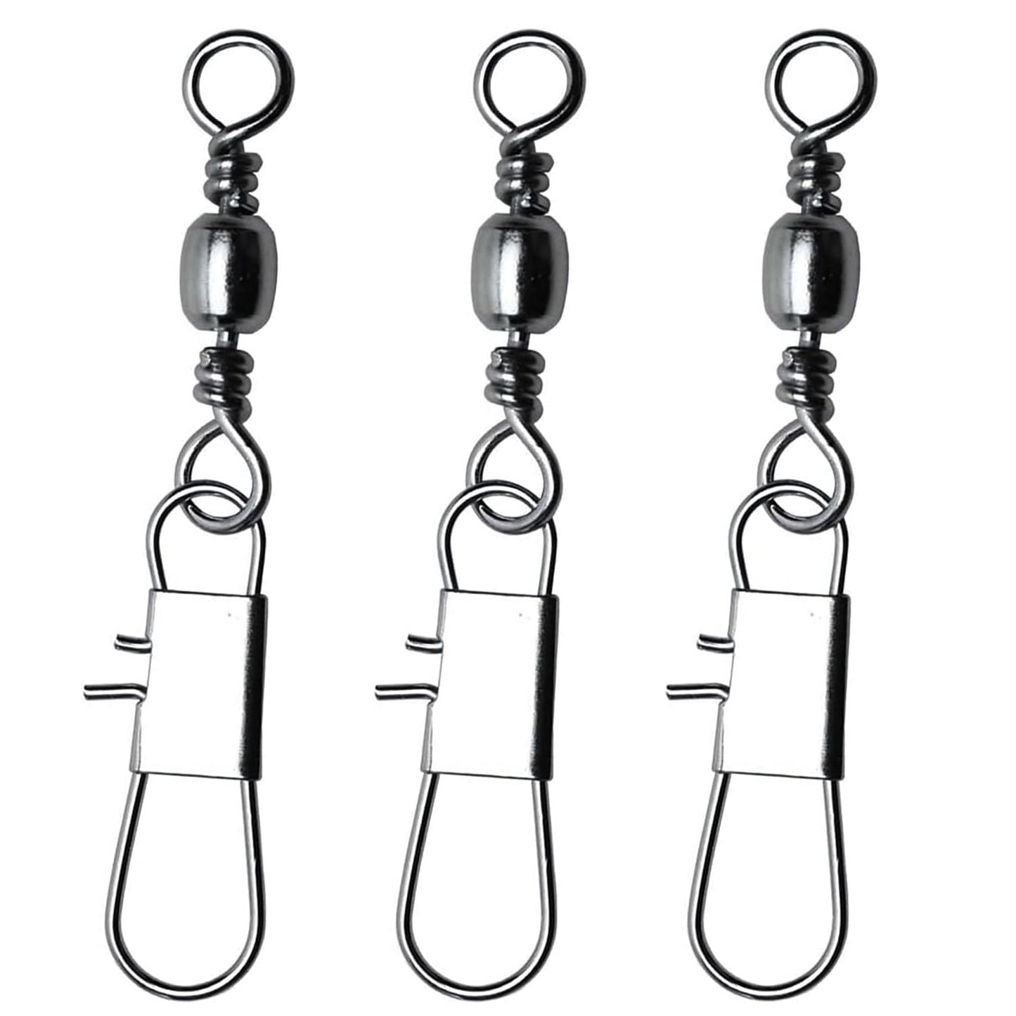 ENERHIKE Fishing Barrel Swivel with Safety Sanp, 50pcs Stainless Steel Fishing Snap Swivel Saltwater High Strength Interlock Sanp Swivel Freshwater Lure Line Connector #1/0