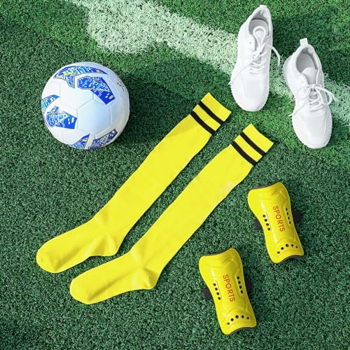 Syhood Soccer Shin Guards and Socks for Toddler Kids Youth, Lightweight Soccer Shin Pads Protective Soccer Gear for 3-5, 5-10, 10-15 Years Old Children Teen Boys Girls Soccer Game (Yellow,S Size)