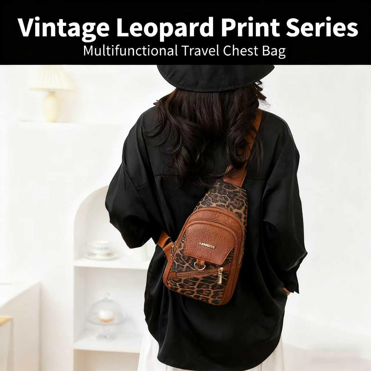 Sling Bag for Women, Leopard Print Crossbody Bag for Women Travel - Water-Repellent PU Leather-Inspired Fanny Pack with Multi-Pockets, Adjustable Strap, Ideal for Commute/Daily/Sports, /Holiday Gifts