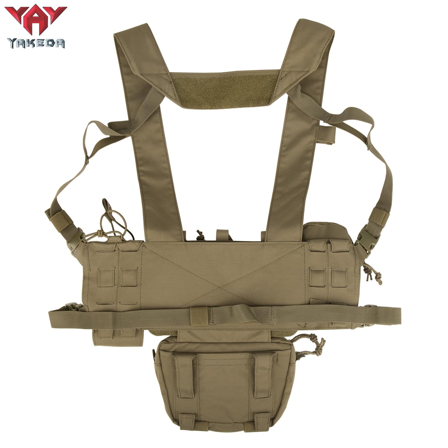 YAKEDA Tactical Chest Mini Rig Vest with Magazine Pouch Adjustable Detachable Laser-cutting Molle Modular Chest Vest (Tan)