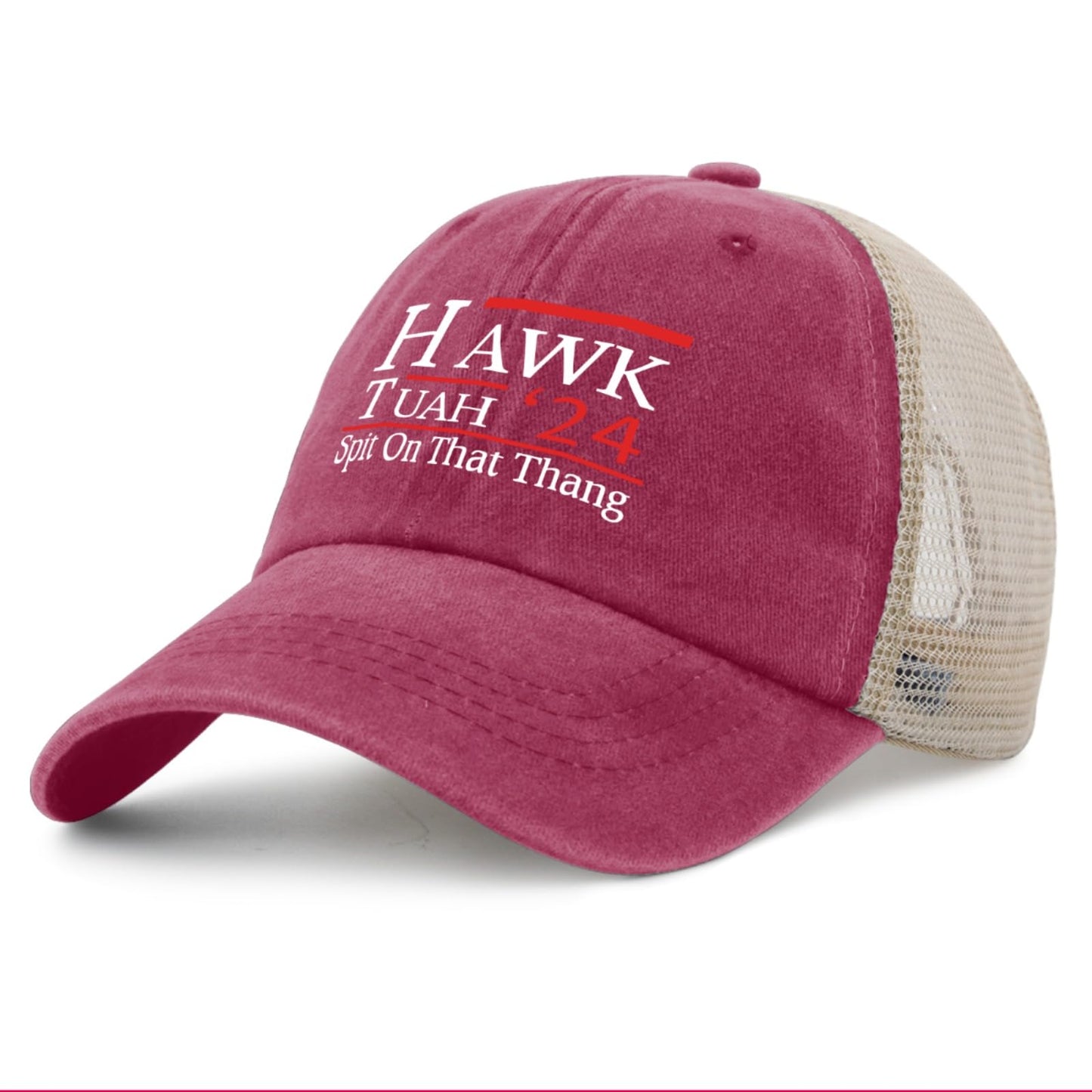 HAWK TUAH Spit On That Thang Trucker Hat Funny Mesh Baseball Cap for Summer HAWK TUSH Spit On That Thang Hat Rose Red