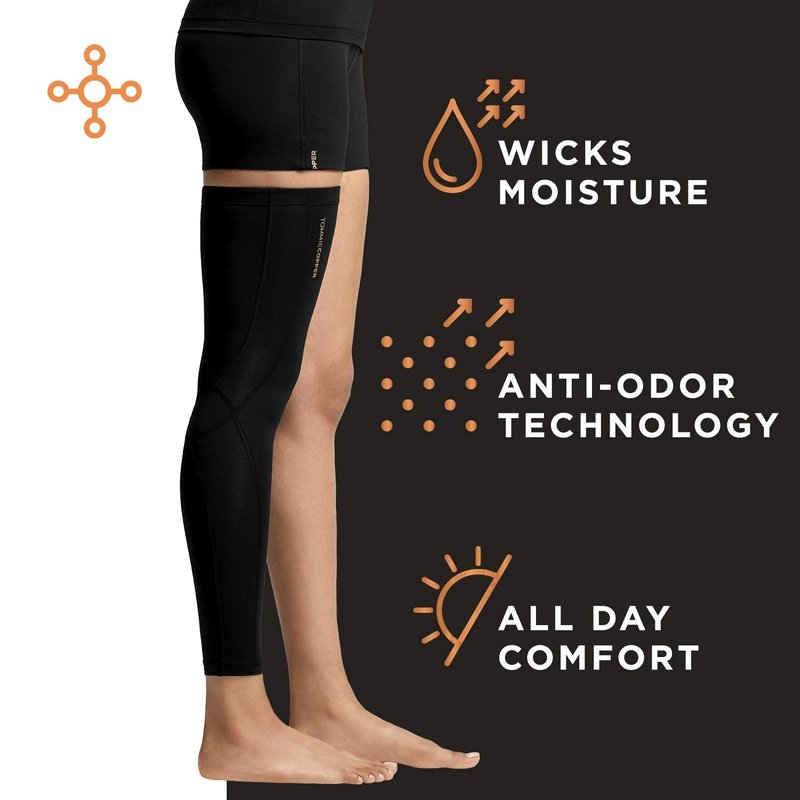 Tommie Copper Performance Compression Leg Sleeve, Unisex, Men & Women | Breathable Support for Muscle Fatigue & Recovery - Black - X-Large