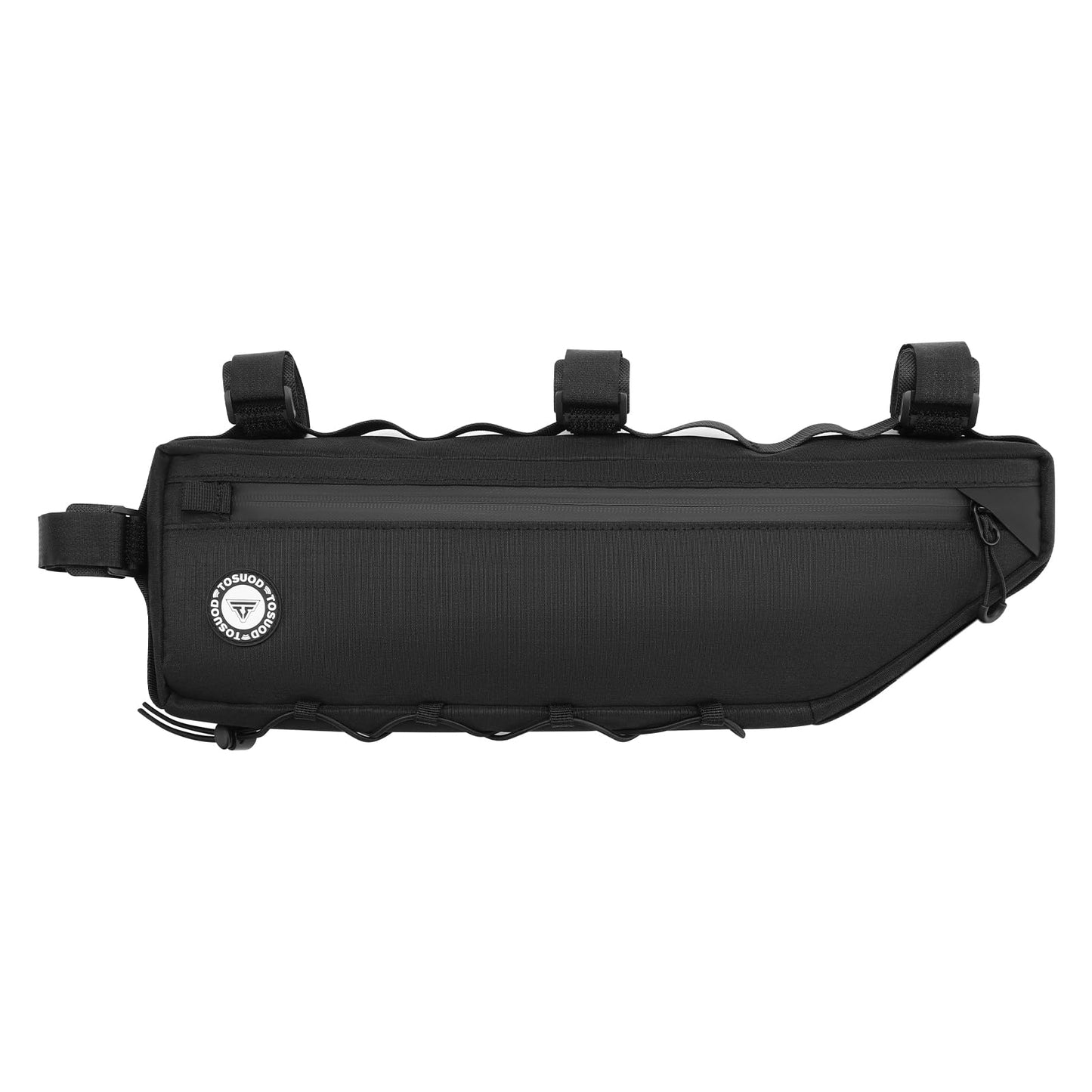 TOSUOD 3L Large Bike Frame Bag, 7" Phone Fit – 4-Point Anti-Sway Straps Secure Mount, Waterproof 600D Fabric, Full-Side Zipper Quick Access, Tool-Free Install, Universal MTB/Road/Gravel/E-Bike Storage