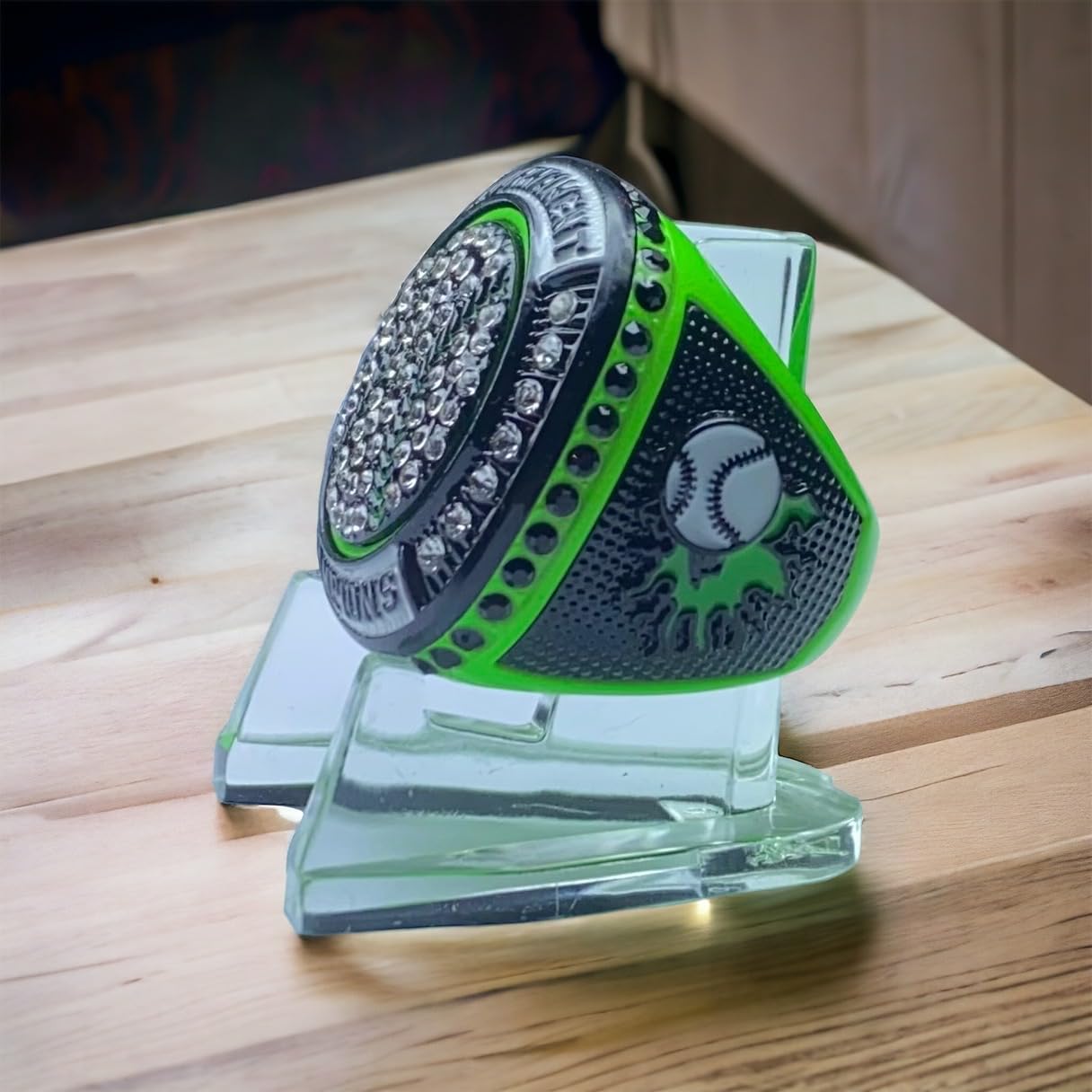 1 or 12 Pack Neon Green Baseball Softball Championship Trophy Ring Award for Tournament Champion or Finalist (Finalist, 12)