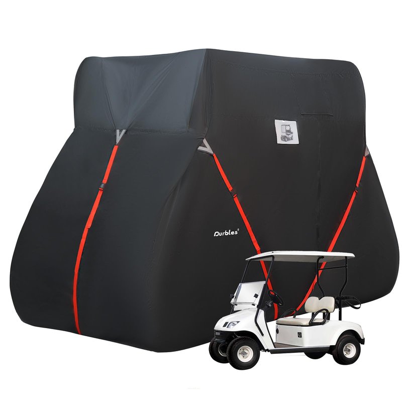 Durbles Golf Cart Cover, Waterproof 420D Oxford Fabric, Windproof 3-Strap Design, Universal Fit with Reflective Strips (Fit for 2 Seat M- Size 95”L x 48”W x 66”H)