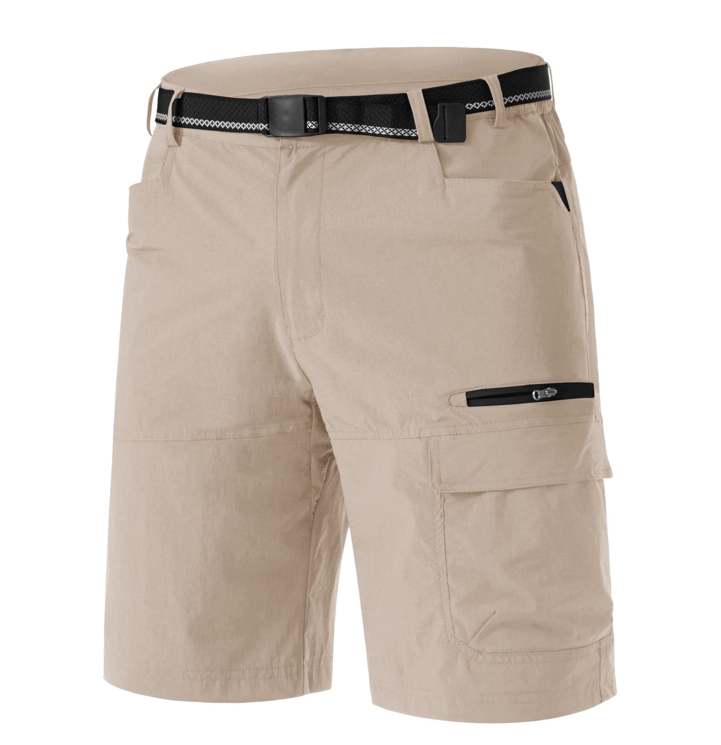 TACVASEN Mens Casual Shorts 10" Hiking Travel Shorts Lightweight Quick Dry Summer Golf Dress Fishing Travel Zipper Pockets Light Khaki 36