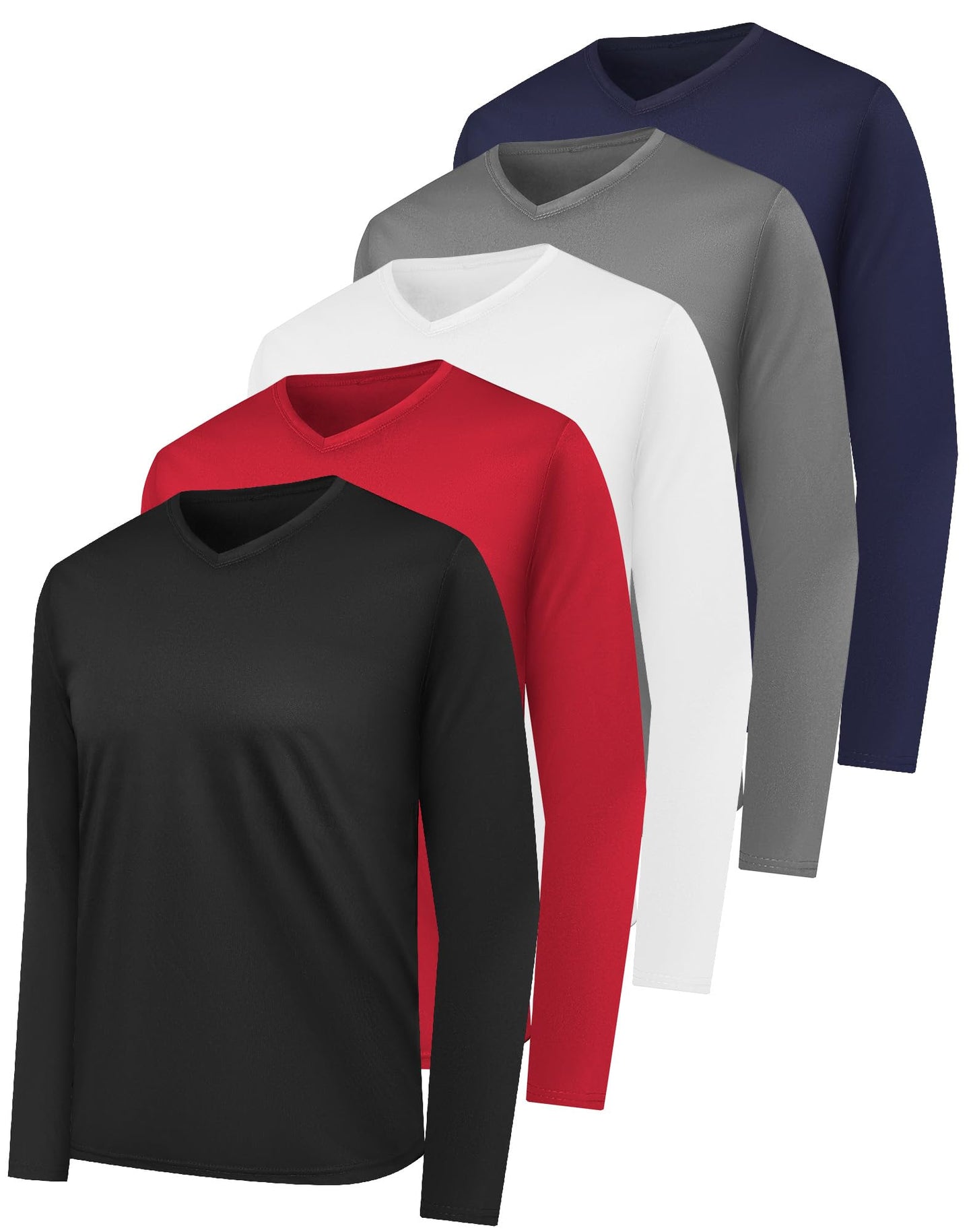 HovSiyla Mens Athletic V Neck Long Sleeve T Shirts Rash Guard Sun Protect Moisture Wicking Quick Dry Running Gym Tops for Men Black Grey Bolan White Red Large