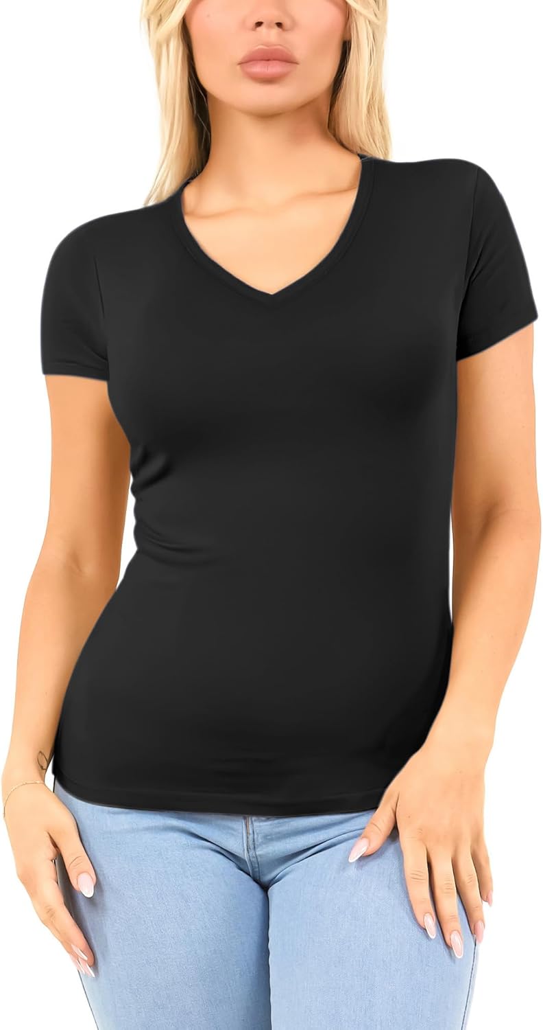 V Neck Cotton T-Shirts for Women - Short Sleeve Basic Tees | Multipack Options Available