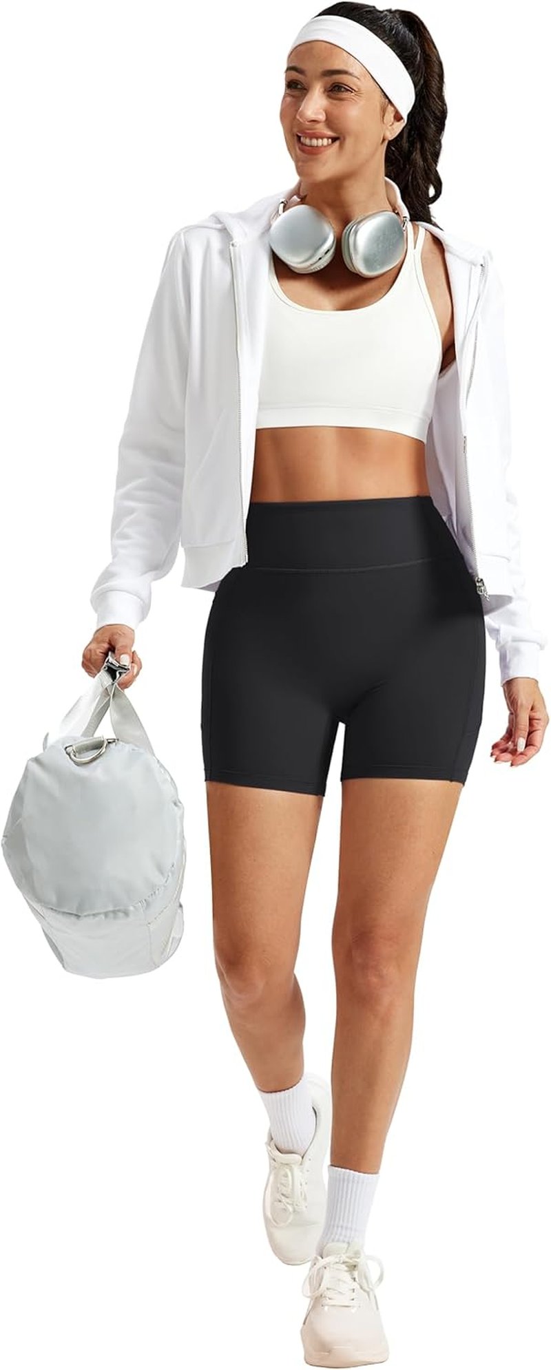 Women's 5-Inch Biker Shorts with Pockets - No Front Seam Compression for Yoga & Running